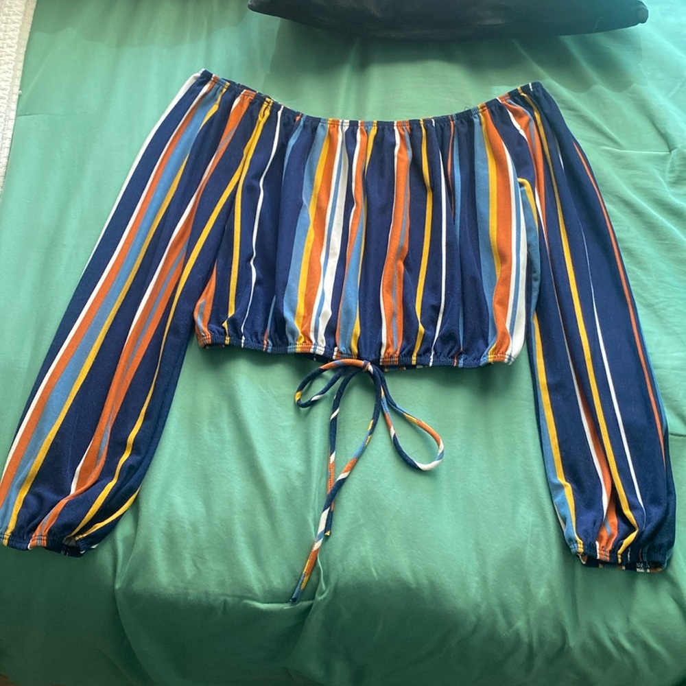 Stripe Off Shoulder Crop Top